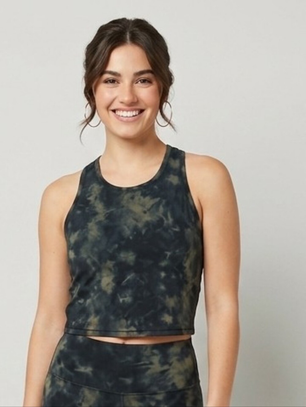 90 Degree By Reflex Black and Olive Tie-Dye Racerback Tank